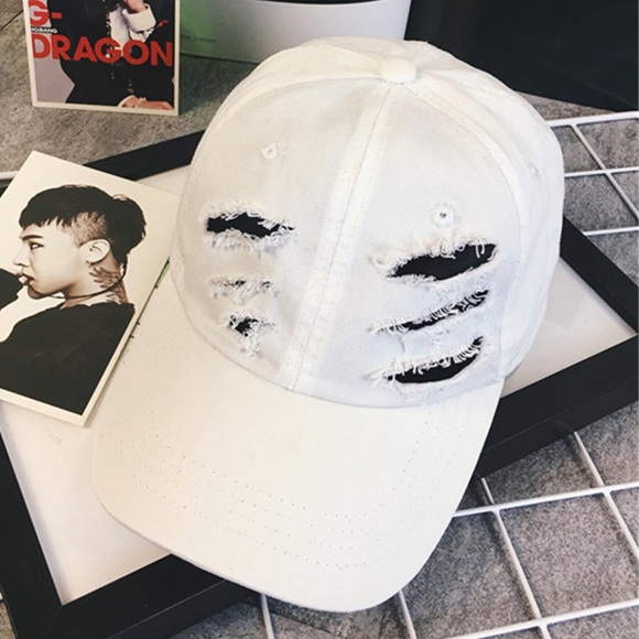 white distressed hat